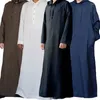 Etnik Giyim Müslüman Erkekler Suudi Arap Uzun Kollu Thobe Moda Basit Erkekler Pamuk Gömlek Çubukları