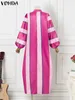 Casual Dresses VONDA Böhmisches gestreiftes gedrucktes langes Kleid Frauen 2024 Sommer Laternenhülse Lose Sommerkleid Elegante Party Maxi Robe