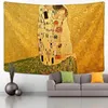Tapestries Gustav Klimt Oil Painting Tapestry Wall Hanging Kiss Of Gold Abstract Art Decoration Polyester Blanket Yoga Mat Home Bedroom
