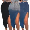 Kjolar lång denim kjol vintage kvinnor solid hög midja smal jean slit midi sommar mode flicka