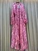 Casual Jurken Temperament Dames Lantaarn Lange Mouwen O-hals Slanke Single Breasted Print Maxi-jurk Elegant Vintage Chic 2024 Lente