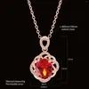 Hänge halsband Flower Red Oval Cubic Zirconia Pendants for Women Rose Gold Color Wedding Crystal Chain On Neck smycken N615