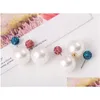 Stud Earings For Woman Girl Double Pearl Fashion Jewelry Brincos Pendientes Round Stud Earrings Drop Delivery Jewelry Earrings Dh7Ns