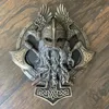 Vintage Plaques Wall Decorative Classical Viking Crazy Warrior Double Axe Resin Ornament figurines for interior Home Decoration 240202