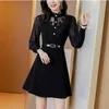 Casual Dresses Elegant Ruffles Button Spliced ​​Hollow Out Lace Mini Dress Women's Clothing 2024 Autumn Overdized Office Lady Princess