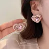 Dangle Earrings Women's Romantic Pink Flower Earring Korean Style Zirconia Jewellery Waterdrop Pendant Imitated Pearl Tassels Jewelry