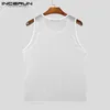 Mannen Tank Tops 2024 Mannen Effen O-hals Mouw Mesh Sexy Vesten Streetwear Fashion Party Transparante Casual Kleding S-5XL INCERUN