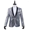 Men's Suits Shiny Gold Silver Tuxedo Sequins Bling Glitter Blazer Men Shawl Collar One Button Mens Wedding Party Stage Costumes