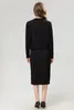 100028 XXL 2024-stijl dames tweedelige lente lange mouw lange rok zwart borduurwol rijk ronde hals SH