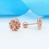 Stud Earrings 585 Purple Gold Plated 14K Rose Double Hollow Out Flower For Women In Screw Ear Studs Party Jewelry