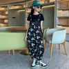 Clothing Sets Korean Children's 2024 Girls Tshirts Heart Print Suspender Pants Two Pieces Suit Junior Top Buttom Set Overalls