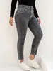 Plus Size Gray Jeans for Women Stretchy High Waist Mom Jeans Harem Full Length Washing Denim Jeans Curvy Fitting 100 Kgs Jeans 240202