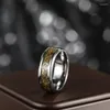 Cluster Rings Fashion Vikings Stainless Steel Celtic Dragon Inlaid Gold Color Carbon Fiber For Men Wedding Band Jewelry Wholesale