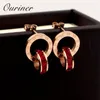 Stud Earrings Letter Roman Numeral Double Circle For Women Luxury Brand Love Charm Square CZ Crystals Jewelry KE001-1