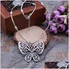 Pendant Necklaces New Arrival Vintage Ethnic Tibetan Sier Plated Bohemian Carved Hollow Butterfly Pendants Necklaces For Women Bijoute Dhbqc