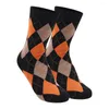 Women Socks Autumn Diamond Cotton Men Winter Tartan Mid-calf Warm Sock Streetwear Plaid Striped Preppy Argyle Geometric