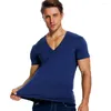 T-shirt da uomo Camicia con scollo a V tinta unita per uomo T-shirt elasticizzata a taglio basso Vee Top T-shirt slim fit manica corta Moda maschile Maglietta invisibile Canottiera estiva