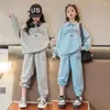 Kläder sätter hösten Young Girls 'Turndown Collar Sweatshirt Loose Cuffed Pants Two Pieces Letter Print Lång ärm Top kausal 5-12 år