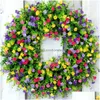 Decorative Flowers Wreaths Christmas Colorf Spring Wreath Artificial Plant Seasonal Garland Ornament For Wall Decor Welco Homefavor Dhsub