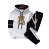 Survêtements pour hommes Survêtement Cartoon Bear Imprimer Sweat-shirt et pantalon de survêtement Couple Streetwear Outfit Casual Manches longues Sweat à capuche surdimensionné