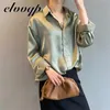 Spring Fashion Button Up Satin Faux Silk Shirt Vintage Blouse Women White Lady Long Sleeves Female Loose Street Shirts 240202