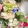 Couronnes de fleurs décoratives Guirlandes artificielles de 15 pouces Couronnes de porte d'entrée Couronne suspendue d'hortensia arc-en-ciel pour la maison intérieure extérieure W Dhcoa