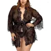 Mulheres Sleepwear Sexy Mulheres Lingerie Lace Night Dress Nightgown Bandage Deep V G-String Ver através Sheer Sleep Robe 2024