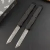 Heretik II AUTO Tactical Knife Damascus Tanto Point Blade CNC Aviation Aluminum Handle Outdoor Camping Hiking EDC Pocket Knives with Nylon Bag