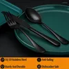 Forks 12 Piece Black Dinner Set Stainless Steel Cutlery Table Dessert Metal Fork Silverware