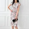 Sukienki imprezowe Cirmyy sukienki dla kobiet 2024 Summer O-Neck Lace Applique Bow Eleganckie slimat z krótkim rękawem