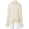 Kvinnors läder 2024 Fall Winter Tassel Sweaters Cardigan Women mode Lång ärm Open Stitch Casual Knit Jackets Kvinnliga hoppare