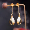 Boucles d'oreilles pendantes antiques pour femmes, Style chinois classique, Super fée rétro, fleur de Magnolia, Jade Hetian, Long Tem