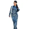 Casual Dresses Tie-dye Dress Elegant Round Neck Maxi With Long Sleeve Pattern For Women Slim Fit Sheath Style Ankle Spring