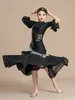 Palco desgaste meninas dança de salão roupas preto alargamento manga competição vestidos crianças valsa tango desempenho padrão terno vdb7986