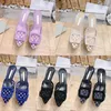 Slippers Women High Heel Slipper Fashion Designer Mules Slide on Sandals Pointed Design Upper Luxury Square Buckle Top Quality Imported Suede Mesh Fabric