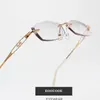 Sunglasses Frames Gradient Purple Lens Rimless Glasses Myopia Filter Blue Light Optics Diamonds Hollow Out With Sun Prescription Computer