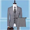 Abiti Blazer Abito stile britannico Plaid Gilet da uomo Pantaloni Fashion Design High End Slim Banchetto di nozze Business 3 pezzi Formale Drop De Dhylx