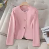 Ternos femininos NAVIU elegante mulheres preto rosa damasco tweed jaqueta 2024 primavera manga comprida botão blazer moda feminina o pescoço casacos curtos