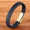 Charm Armbanden XQNI Mannen Sieraden Punk Zwart Blauw Gevlochten Lederen Armband Voor Roestvrij Staal Magnetische Sluiting Mode Armbanden Geschenken 6 kleuren