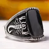 Cluster Rings Jewelry European And American Simple Gold Edge Black Gemstone Two-color Relief Ring Men's Fashion To Attend The Banquet