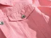 MEN PINK DENIM JUNDSETS OUTERWEAR JEAN COATS SPRING AUTRUMBER HOLES JENA JENA SLISE SLISE 4XL 240202