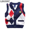 2023 Autumn Spring Kids Boy Sweater Vest Children Clothing Plaid Stitching Coat Baby Cotton thick top Boys Cardigan 240124