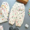 Byxor pojkar flickor bomull muslin mygg sommarbyxor för baby flicka tunn bambu blommor fashionabla hemkorea barn kläder