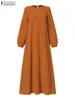 Roupas étnicas Zanzea Primavera Mulheres Muçulmanas Maxi Sundress Robe Femme Abaya Hijab Kaftan Vestido Islâmico Eid Mubarek Ramadan Vestido Longo