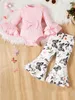 Kledingsets BeQeuell Babymeisje Leuke herfstoutfits Effen kleur Ribgebreid Flare Rompertjes Bloemenprint Broek 2-delige kledingset