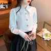 Kvinnors blusar Spring Korean Chic Turn Down Neck Button White Shirt Lady Fashion Puff Long Sleeve Blue Casual Solid Tops For Women