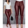 Calças femininas Mulheres Matte Couro Preto Calças Slim Casual PU Leggings Stretchy Cintura Alta Bodycon Zipper PVC Lápis 2024