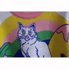 Kvinnors tröjor Saythen 2024 Kvinnor Autumn Winter Knitwear O-hals Forest Flower Cartoon Cat Patch Color Contrast Sweater Pullover