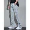 Jeans pour hommes High Street Zipper Split Splash Ink American Hip Hop Pippy Belle marque Casual Jambe droite Micro Pull Pantalon