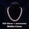 13mm 925 Sterling Silver VVS Moissanite Iced Out Cuban Link Chain اثنان ملونون من الذهب الفضي مطلي 3 صفوف مجوهرات الهيب هوب